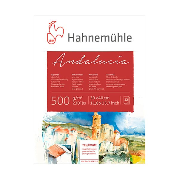 Hahnemuhle Альбом-склейка для акварели Andalucia, крупное зерно - лицо, гладкая - оборот, 24х32 см,12л., 500г/м2