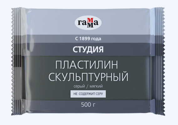 Пластилин скульптурный Гамма "Студия" серый, мягкий, 500г