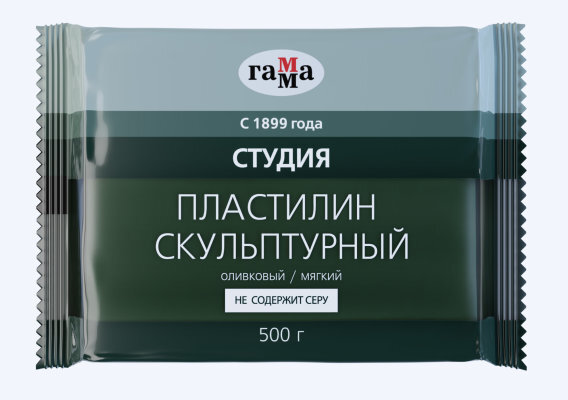 Пластилин скульптурный Гамма "Студия" оливковый, мягкий, 500г
