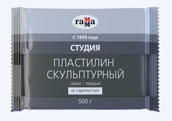 Пластилин скульптурный Гамма "Студия" серый, твердый, 500г