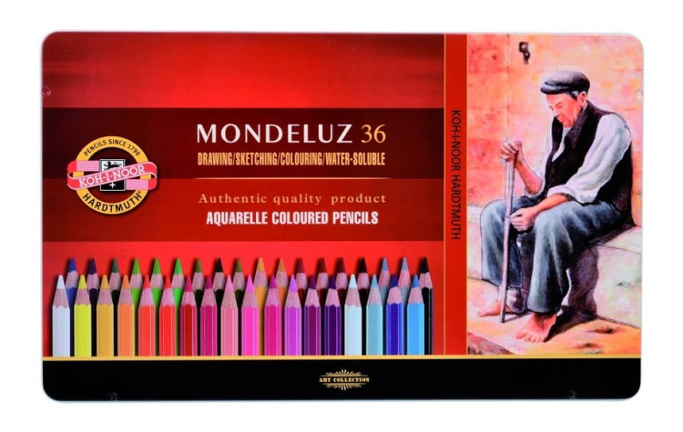 Набор высококачественных акварельных цветных карандашей Mondeluz, 36 цветов, в жестяной  упаковке