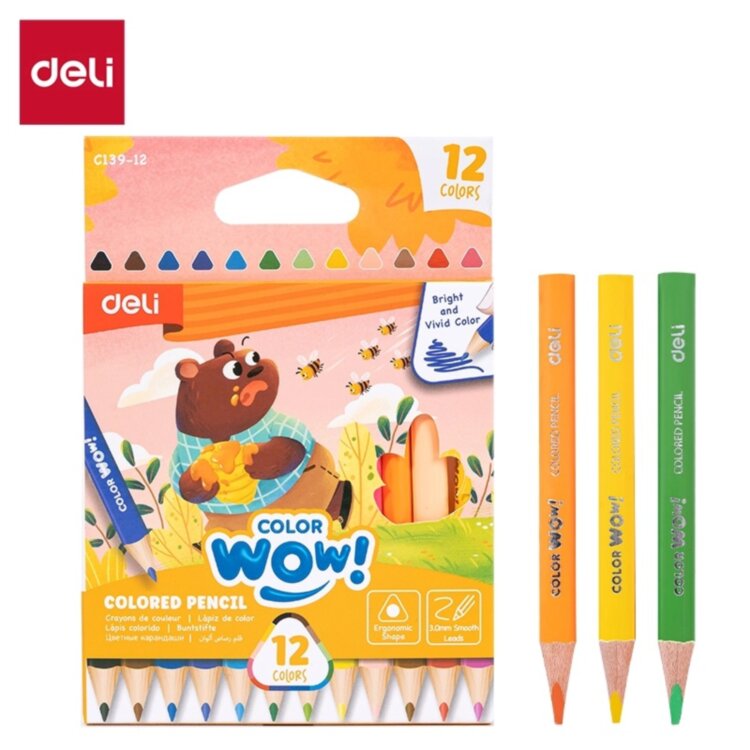 Набор цветных карандашей Deli COLORWOW, укороченные, трехгранный, 12 цветов