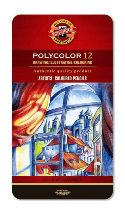 Набор высококачественных художественных цветных карандашей KOH-I-NOOR Polycolor 12 цветов, в жести