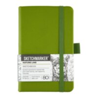 Скетчбук для зарисовок Sketchmarker, оливковый, жесткая обложка с резинкой, 140 г/м2, 9х14 см, 80 листов, цвет бумаги слоновая кость