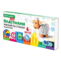 Пластилин мягкий восковой BRAUBERG, 6 цветов, 90г, со стеком